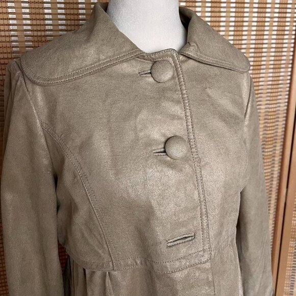 Bernardo tan genuine leather peacoat with gold metallic shimmer - Picture 2 of 8